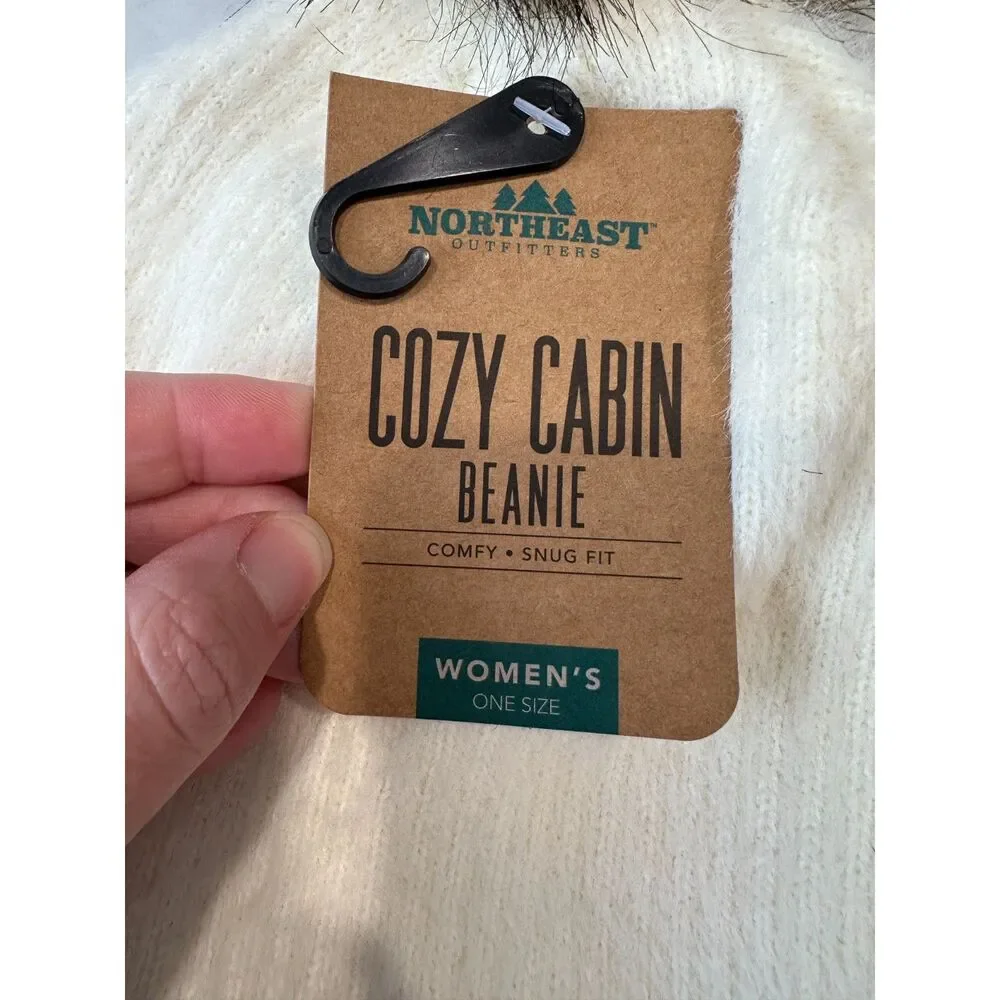 NWT Northeast Outfitters Neo Cozy Cabin Brushed Rib Fur Pom Beanie Cream